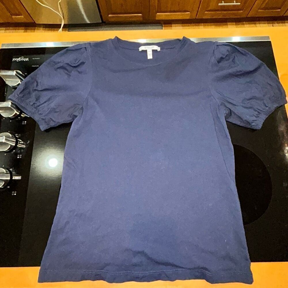 Derek Lam 10 Crosby Eva puff sleeve t-shirt navy blue top‎ size XS